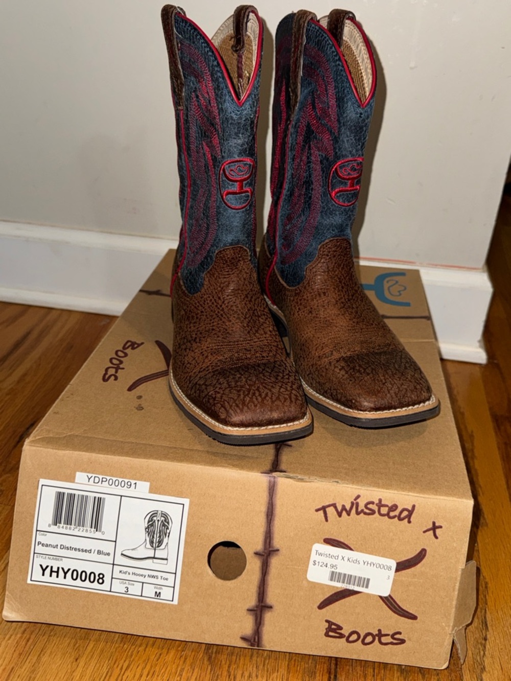 Twisted X Kids Peanut Brown & Blue Western Boots size 3‎